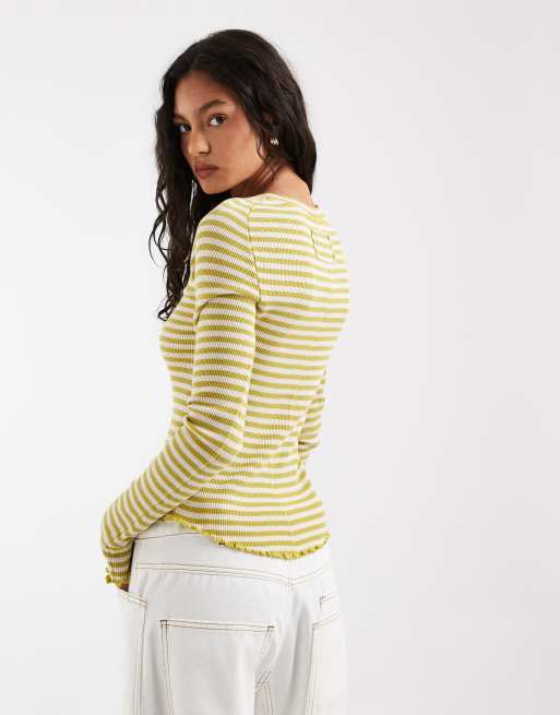 Free People Easy does it striped long sleeve T-shirt in green combo, 4 of 4