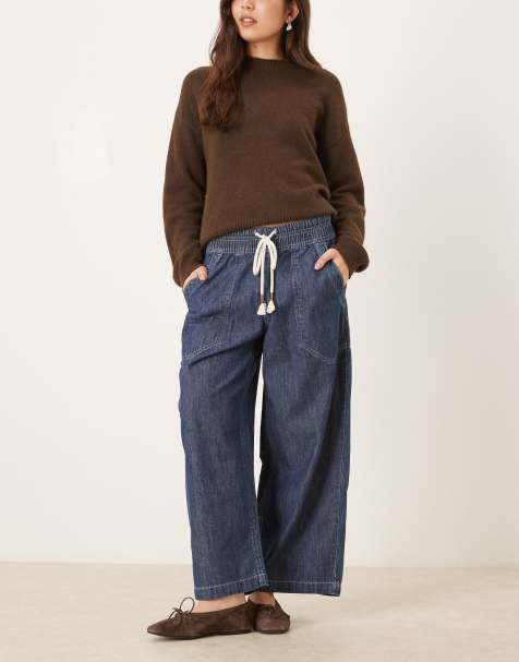 Free People easy pull on denim trouser in cruise control blue