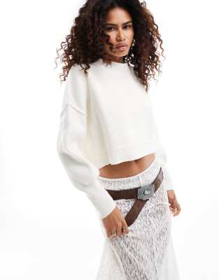 Free People Free People easy street cropped pullover in ivory-White