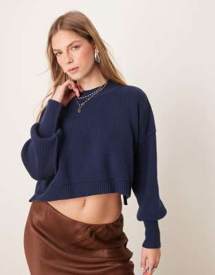 Free People Easy Street Cropped Pullover In Slate Blue