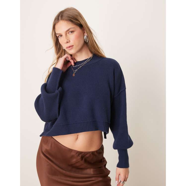 Free People easy street cropped pullover in slate blue | ASOS