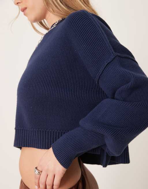 Free People easy street cropped pullover in slate blue, 4 of 4