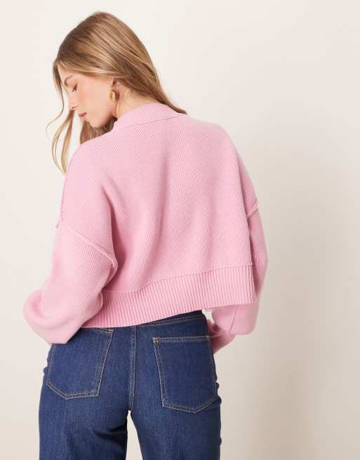 Free People easy street cropped sweater in rose pink, 4 of 4