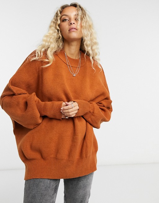 Free People Easy Street high neck oversized jumper in brown