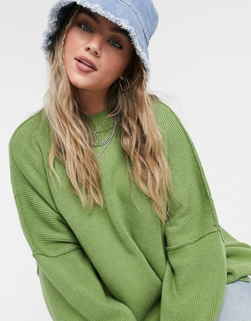 Free People Easy Street high neck oversized jumper in green
