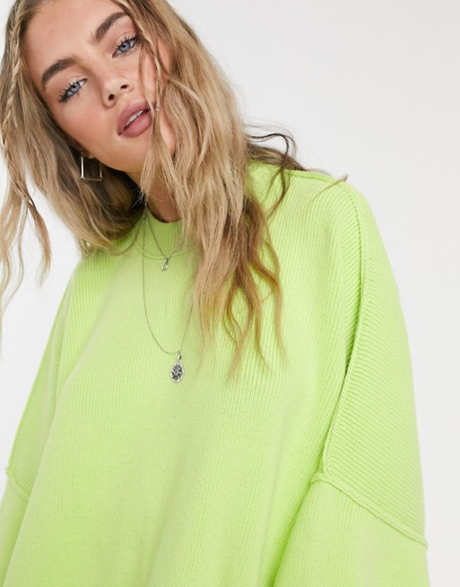 Free People Easy Street high neck oversized jumper in lime green