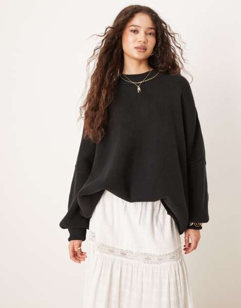 Free People easy street relaxed oversized tunic sweater in black - view 1
