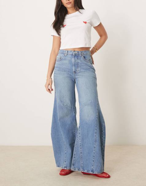 Free People eden baggy wide leg jeans in mid-wash blue - view 1