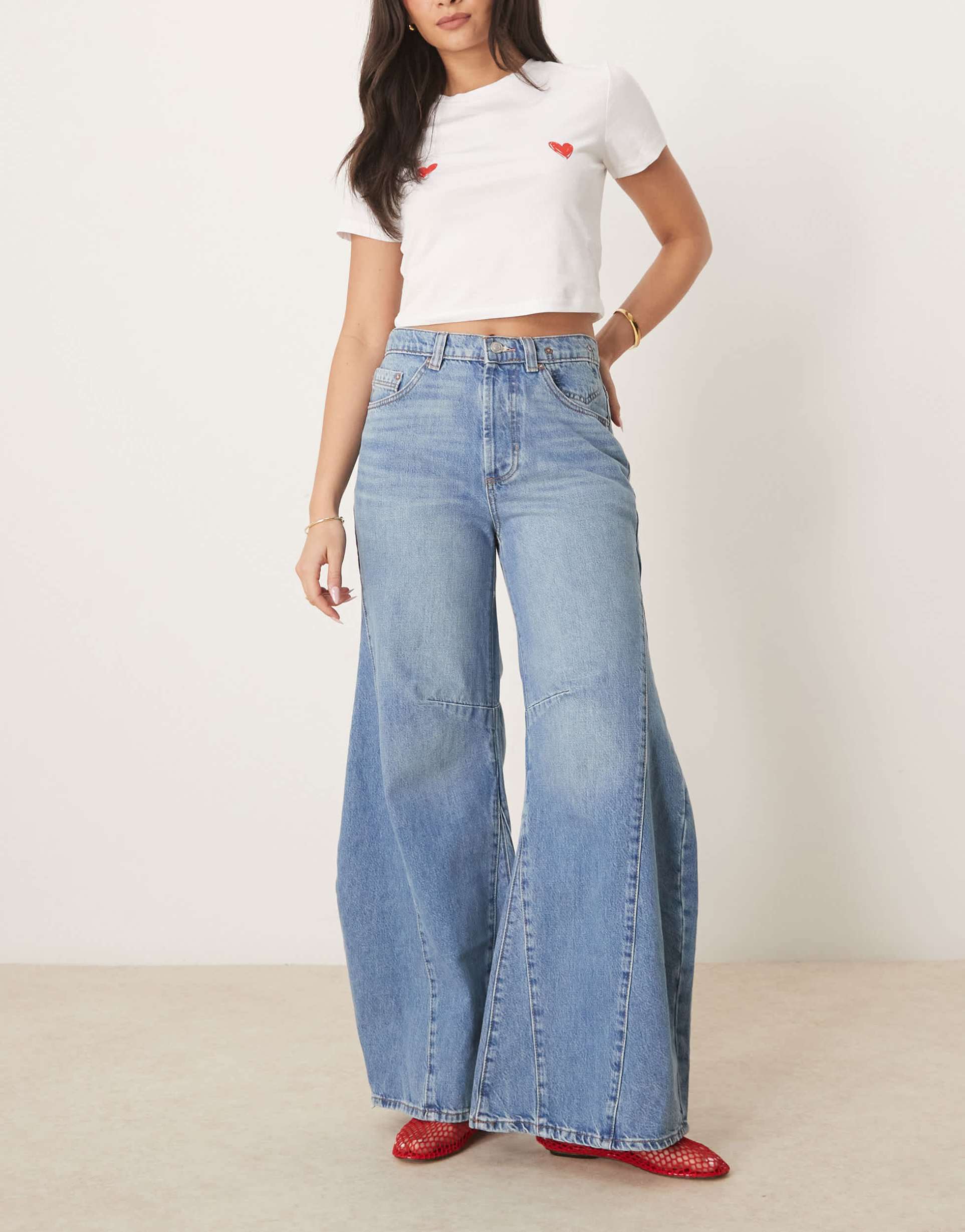 free people eden baggy wide leg jeans in mid-wash blue