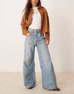 Free People eden high waist slouchy flared jean in mid wash blue φωτογραφία