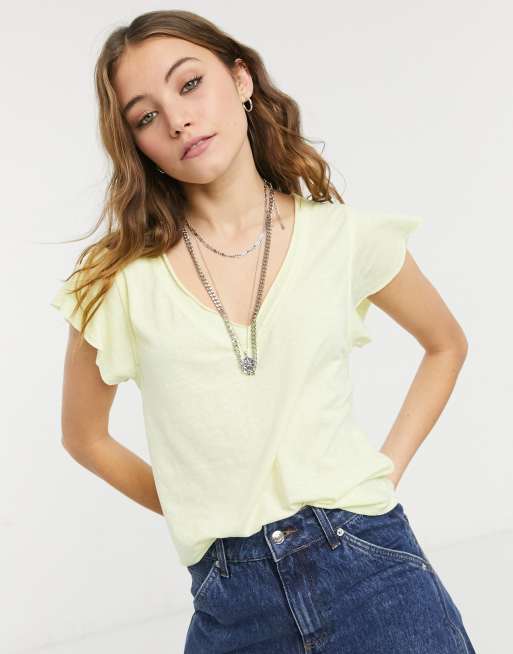 Free people yellow on sale shirt