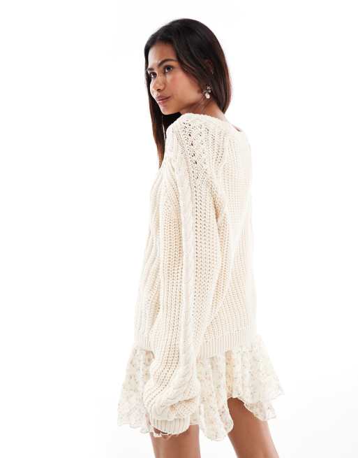 Free People - Elfenbensfarvet og oversized trøje i kabelstrik, 3 af 4