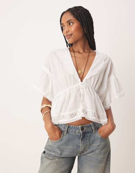 Free People Elle cutwork broderie blouse in white - view 1