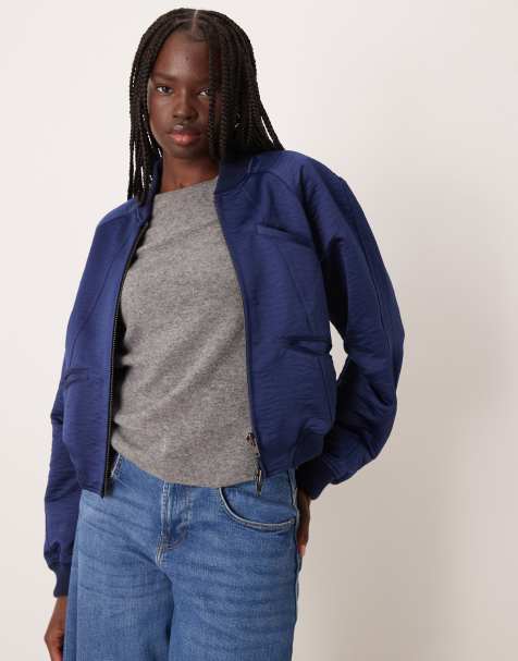 Free People - Ellie - Satijnen bomberjack in kosmisch blauw - view 1