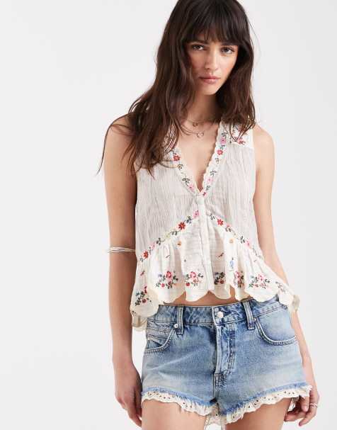 Free People ellis blouse with embroidery flowers in ivory - view 1