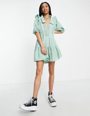 Free People Elora Mini Dress In Green Check | ModeSens