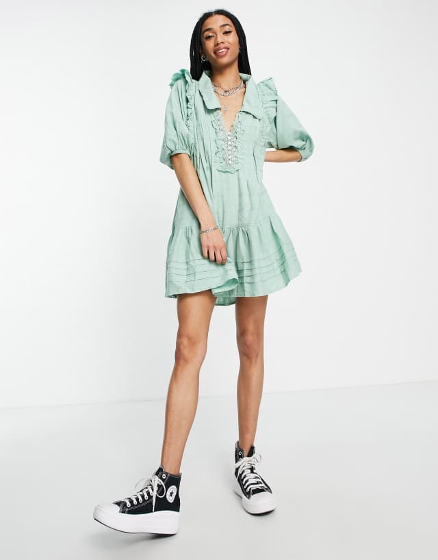 Free People elora mini dress in green check