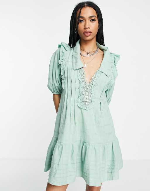 Free People – Elora – Zielona sukienka mini w kratę