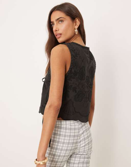 Free People embroidered detail tie-side tank in black, 4 of 4