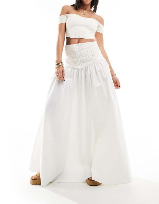 New Free People store x We the free Ecru Diamond In Rough Midi Skirt sz 10