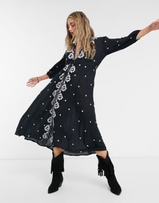 asos midi puff embroidered sleeve dress