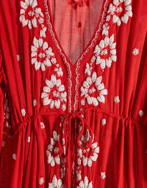 Free people hotsell red embroidered dress