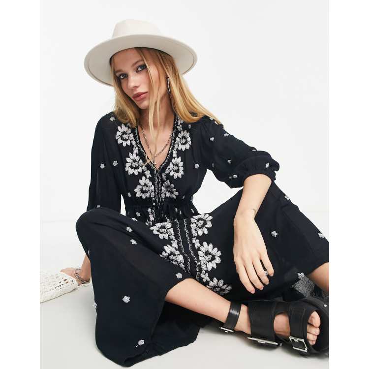 Free people diamond head embroidered western midi top dress