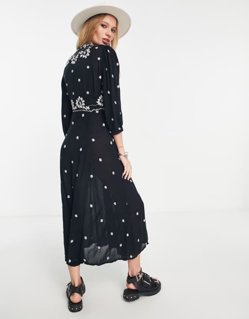 Free people 2025 black embroidered dress