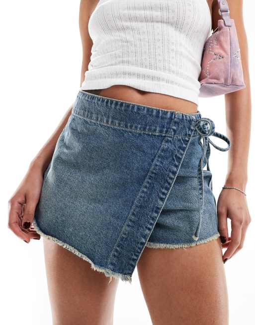 Free People emmy wrap denim skort in mid wash blue