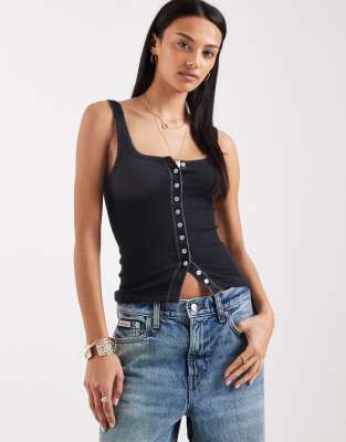 Free People - End Game - Débardeur en maille pointelle - Noir