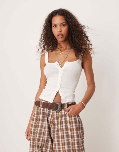Free People End Game pointelle button through cami in white - view 1