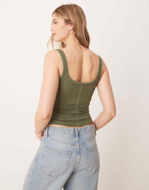 Free People end game pointelle tank top in army green, 2 of 4