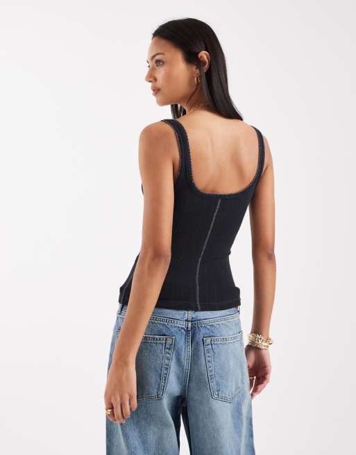 Free People end game pointelle tank top in black, 4 of 4