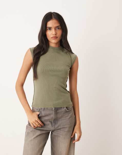 Free People – Ever Had – Knapp geschnittenes T-Shirt in Khakigrün - view 1