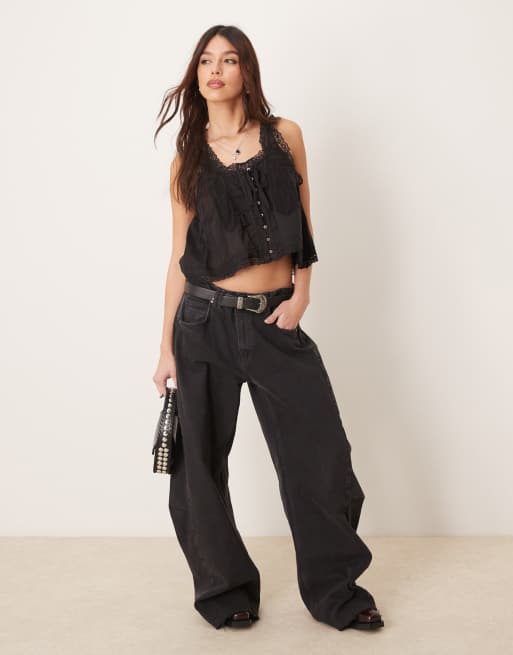 Free People evermore lace insert boho tank top in black | ASOS