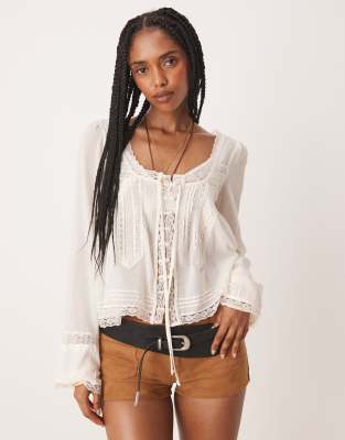 Free People evermore long sleeve button down blouse in ivory - view 1