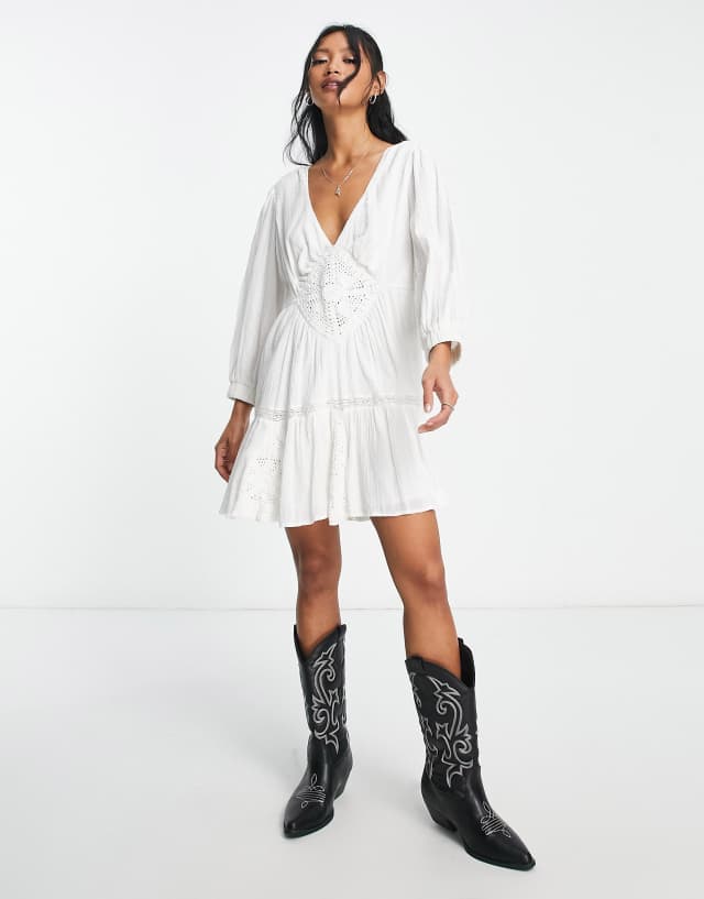 Free People eyelet detail boho smock dress in white