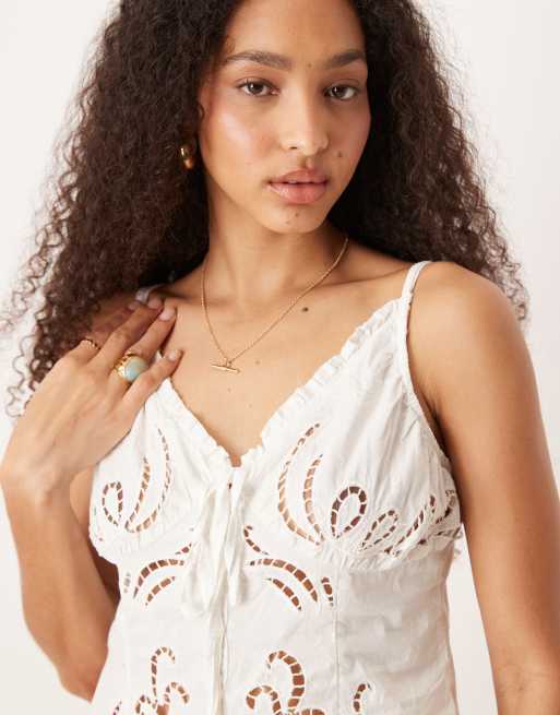 Free People eyelet details camisole top in white, 3 of 4