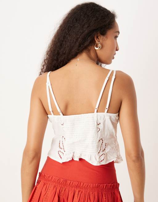 Free People eyelet details camisole top in white, 4 of 4