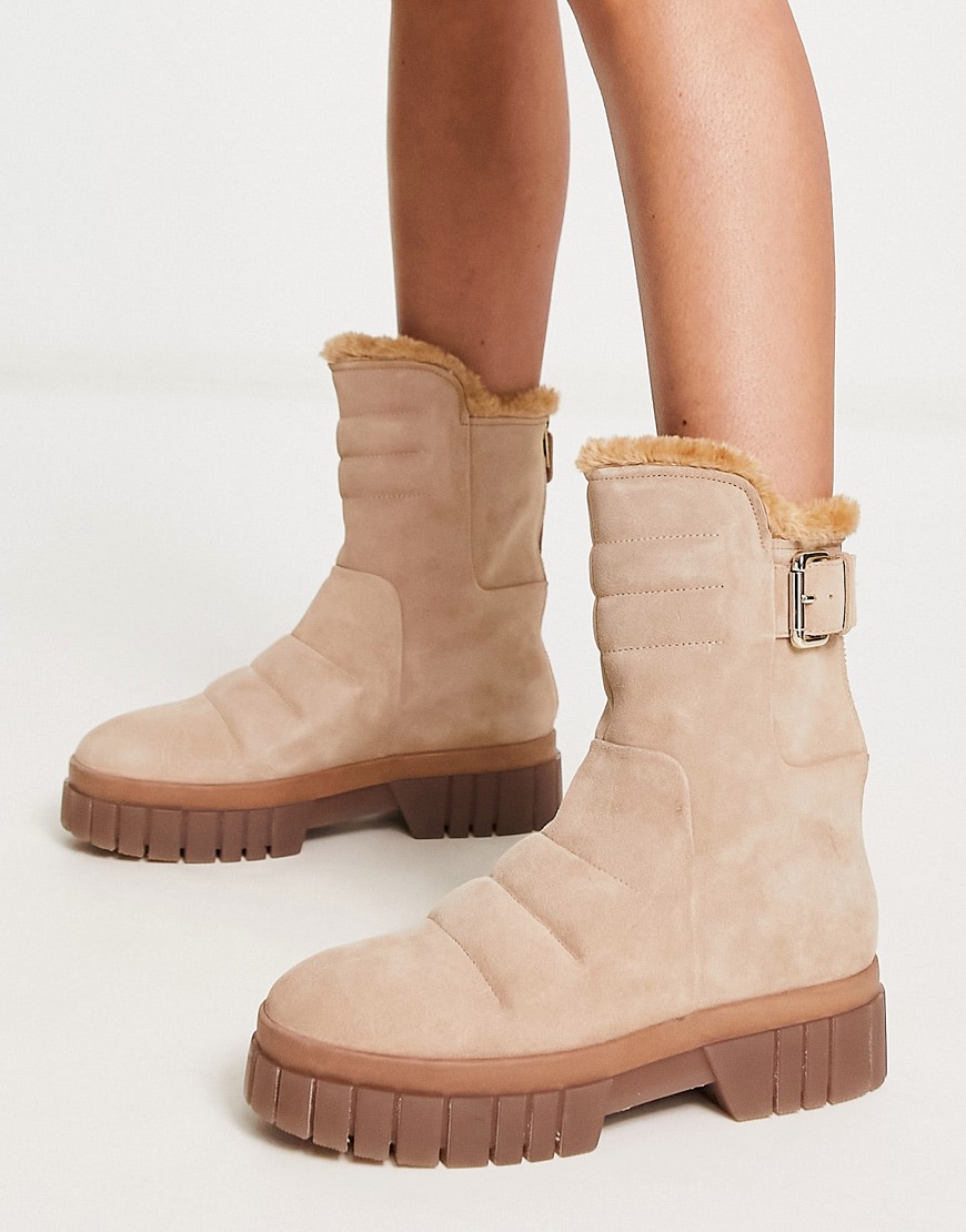 Free People fable faux fur chunky boots in sand-Neutral