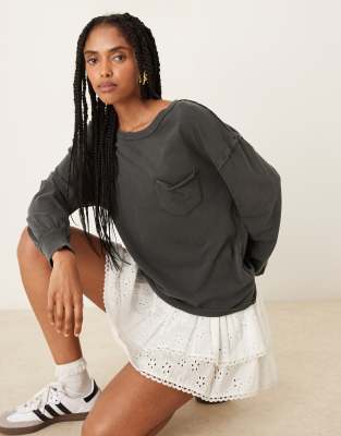 Free People Fade Into You Pocket Detail Long Sleeve T-shirt In Gray
