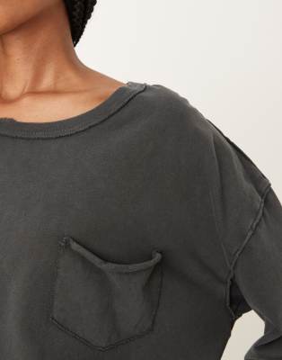 Free People Fade Into You Pocket Detail Long Sleeve T-shirt In Black