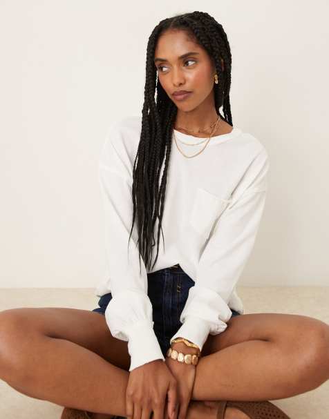 Free People fade into you pocket detail long sleeve T-shirt in ivory - view 1