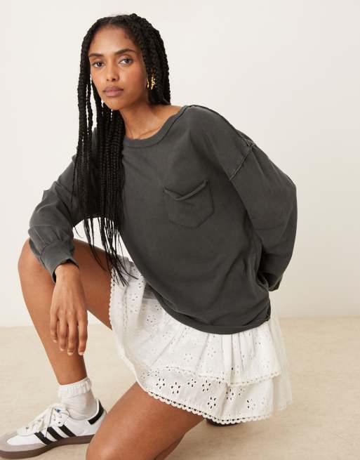 Free People - Fade into you - T-shirt met zakdetail en lange mouwen in antracietgrijs