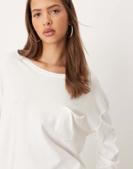 Free People - Fade into you - T-shirt met zakdetail en lange mouwen in ivoorwit