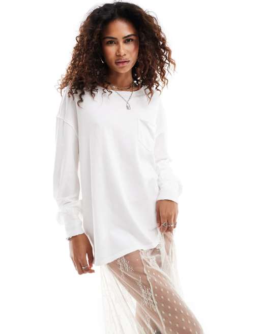 Free People Fade long sleeve patch pocket T-shirt in ivory