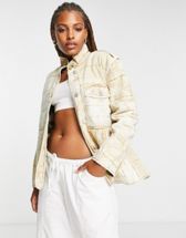 Collusion Unisex lightweight longline quilted jacket in beige - ShopStyle