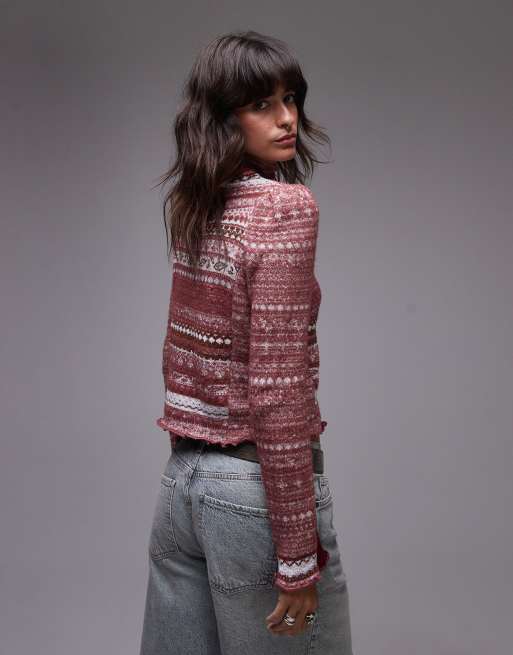 Free People fairisle long sleeve rollneck jumper in rhubard , 4 of 4