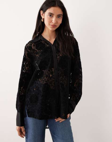 Free People faith button down velvet shirt in black - view 1