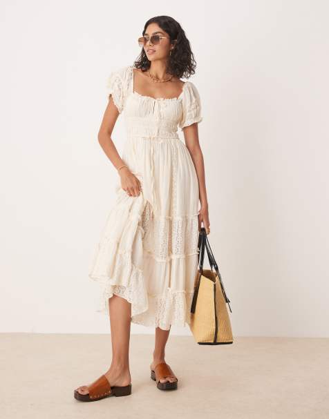 Free People falling sun lace insert midi dress in tea 
